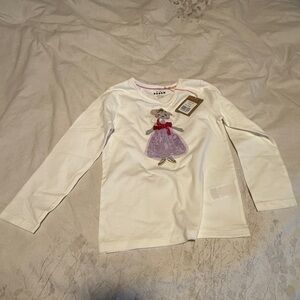 New w Tag Mini Boden Girls White Long Sleeve Shirt Embroidery Appliqué Queen 6/7
